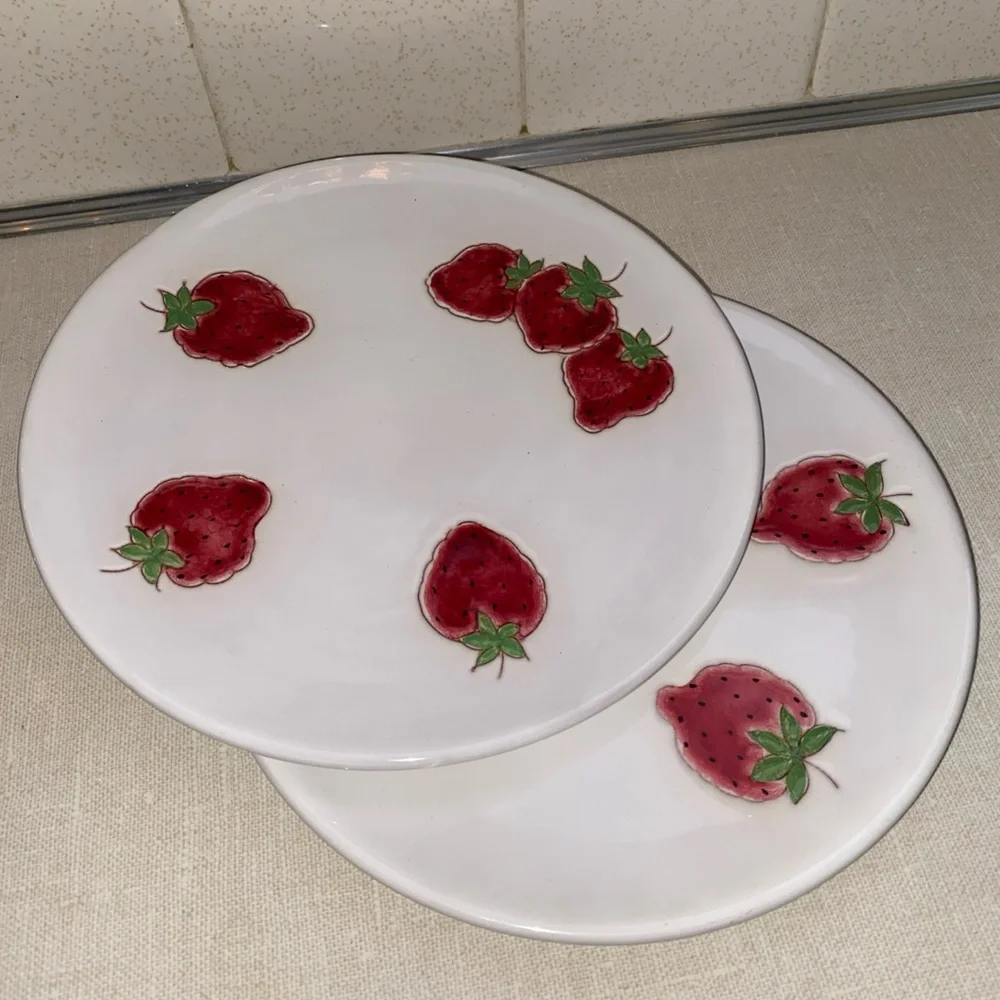 Vintage dessert Salad Plates Set‎ (2) Strawberries Strawberry Made In Italy